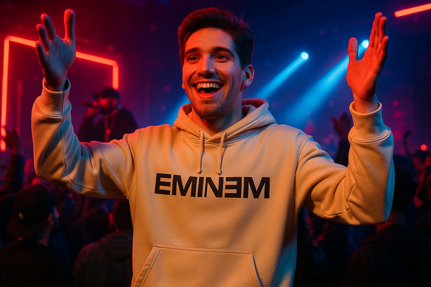 Eminem Hip-Hop Hoodie Y2K Harajuku - Male Model Front View Cotton Blend Streetwear Merchandise