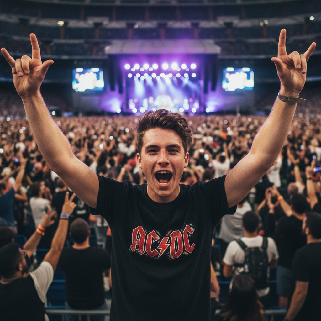 AC/DC inspired rock t-shirt red print black cotton lifestyle photo outdoor rock concert - unisex designer tee premium cotton band merch Guapo Originals €19.99 Spain
