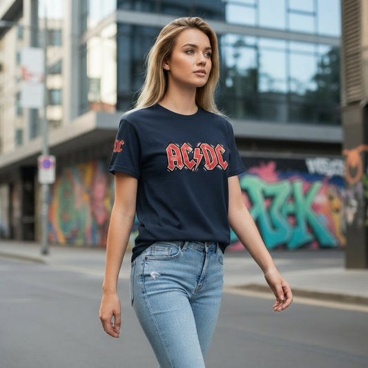 AC/DC inspired rock t-shirt red print navy cotton lifestyle photo urban street style - unisex designer tee streetwear fashion Guapo Originals €19.99 Spain
