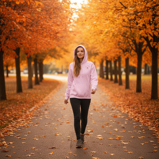 Flower Power Premium Hoodie Light Pink lifestyle photo outdoor park walk - botanical print designer hoodie women's fashion Guapo Originals €49.99 Spain
