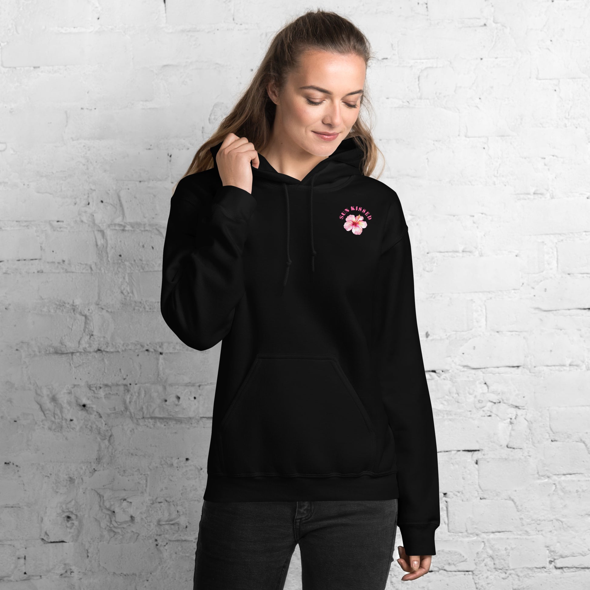 Guapo Originals Flower Power Premium Hoodie Black- Front View Botanical Print Designer Unisex Streetwear
