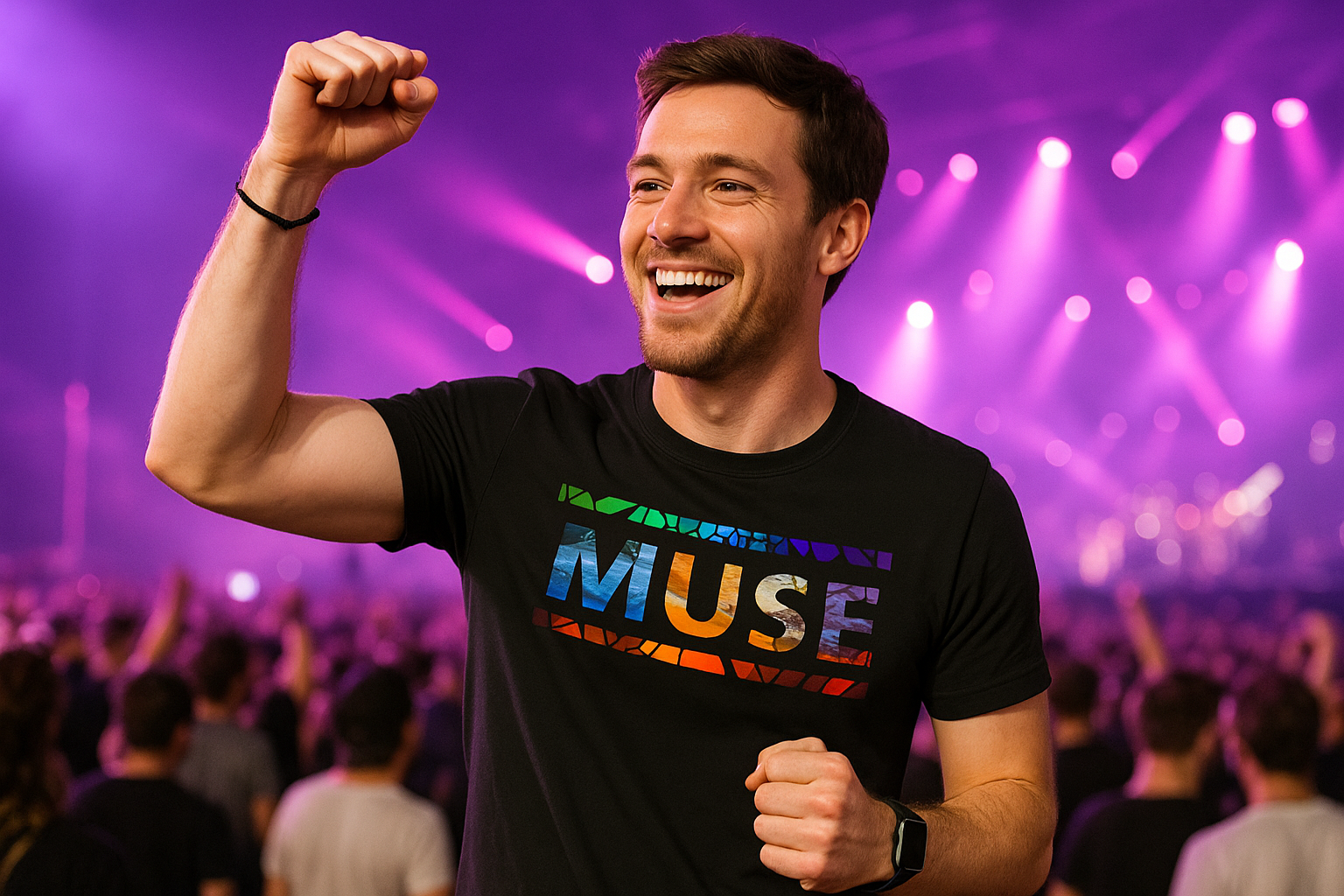 Muse Band T-Shirt Brown Hair Guy - Front View 100% Cotton Progressive Rock Merchandise