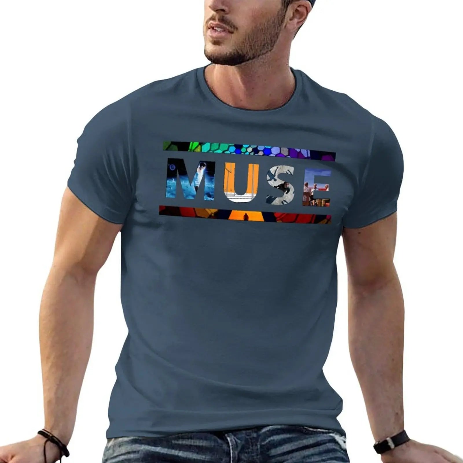 Muse Band T-Shirt Navy Blue - Front View 100% Cotton Progressive Rock Band Merchandise
