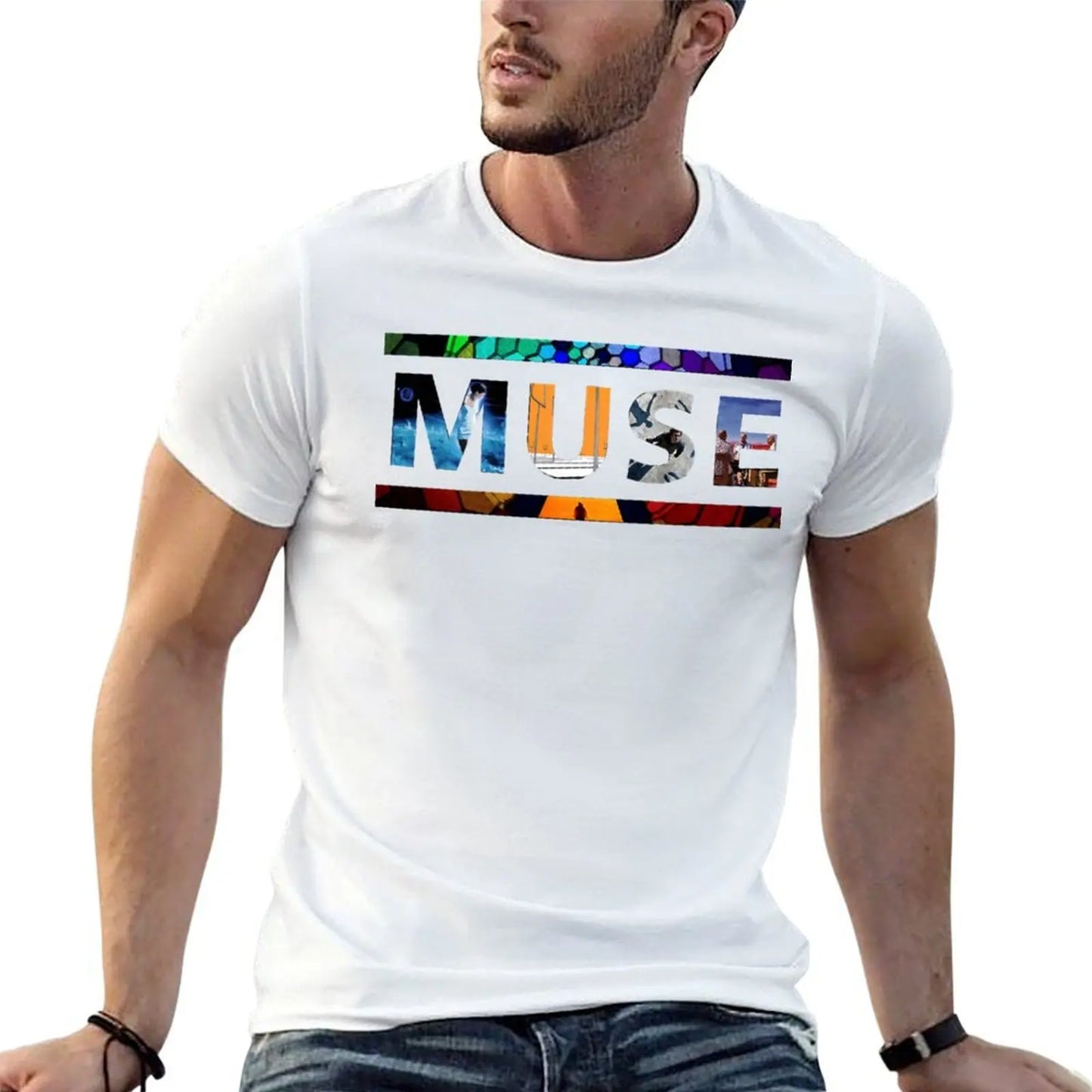 Muse Band T-Shirt White - Front View 100% Cotton Progressive Rock Band Merchandise
