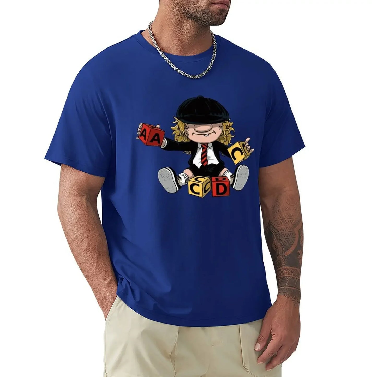 AC/DC Angus Young Vintage Rock T-Shirt light blue - Front View 100% Cotton Band Inspired Merchandise