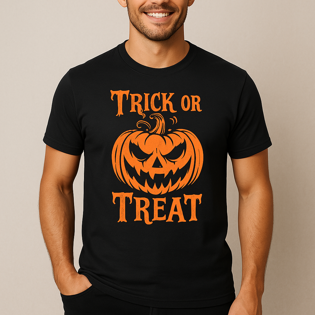 Halloween Black T-Shirt Male Model Mockup