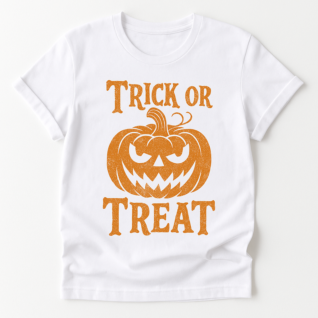 Halloween Trick or Treat T-Shirt - White Exact Replica